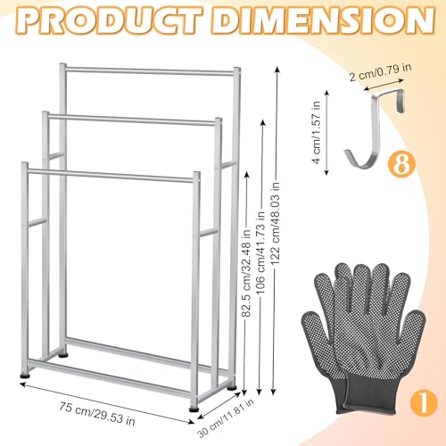 47.6 Inch Tall Free Standing Towel Racks 3 Tier Pool Towel Rack Outdoor Oversized Floor Bath Towel Drying Valet Holder Blanket Quilt Rack Stand for Bathroom Bedroom Beach Hot Tub Gym Pool Area Outside - color: Silver