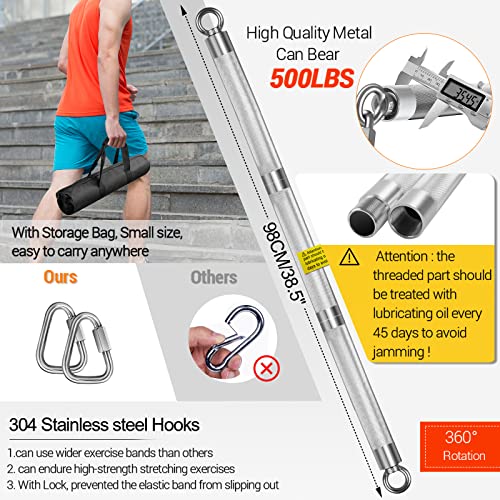 DASKING Detachable Resistance Bands Bar 30"/35.4"/38.5" Length Max Load 500LBS for Home Gym Full Body Workout Fitness Bar - style: Total Length:98cm/38.5"
