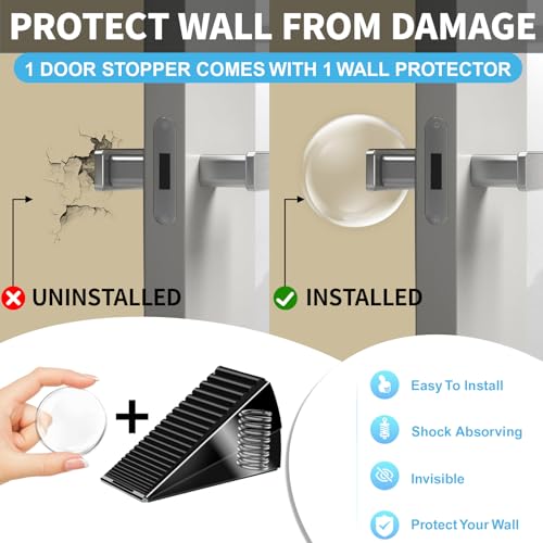 AIMAXINKE Door Stoppers for Bottom of Door-Large Heavy Duty Door Stop Wedge 3'' High Adjustable Spring Metal Tall Doorstop, Strongest Rubber Grip, Suits Carpet, Tile, Home, School +1 Wall Protector - color: Black-1pack-Metal