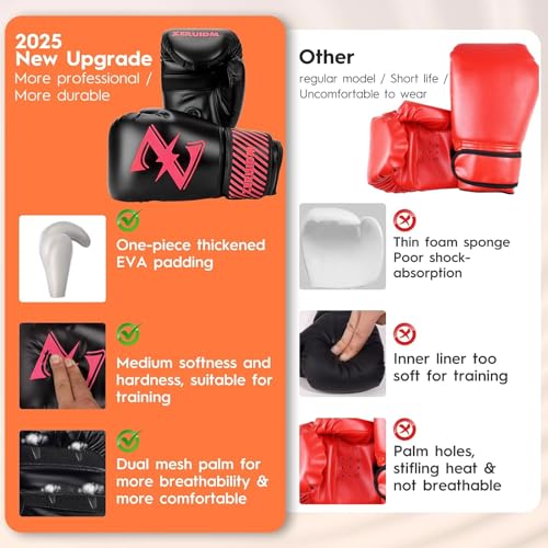 Kids Boxing Gloves 6 oz Youth Training Sparring Gloves for 3–12, Leather Ventilated Mesh, Boys Girls Junior Punching Gloves for PunchBag Focus Pads MMA Muay Thai Kickboxing - color: Pink