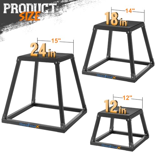 GanFindX Plyometric Jump Box Set, 12/18/24 Inch Steel Plyo Box, Heavy Duty Plyometric Platform with Anti-Slip Surface for Home Gym Training, Step-Up, Agility and Strength Conditioning - size: 18"
