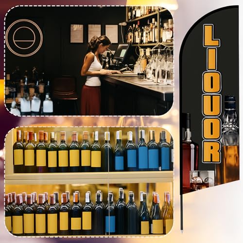 Mindsoft 2 Pack Liquor Feather Flag 8.2 Feet Tall Advertising Swooper Flag Banner Stand Signs with Pole and Ground Stake for Outdoor Business Market Store - style: Liquor