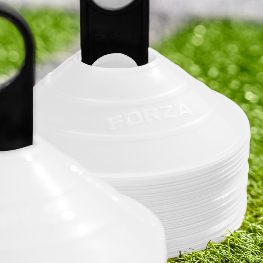 FORZA Multi-Sport Training Marker Cones | Pack of 50 or 1000 Soccer Cones in 8 Vibrant Colors - Durable Construction, Portability and Convenient Storage with Holder - color: White, size: Pack of 50