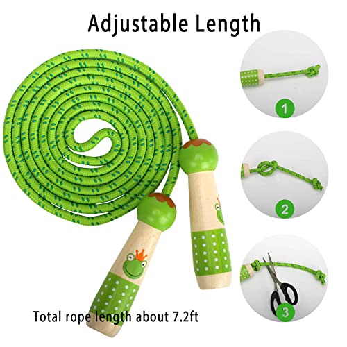 EGOSKY Jump Rope Kids, 7.2ft Children Adjustable Cotton Skipping Rope with Wooden Handle for Boys Girls Fitness Outdoor Activity - color: Green