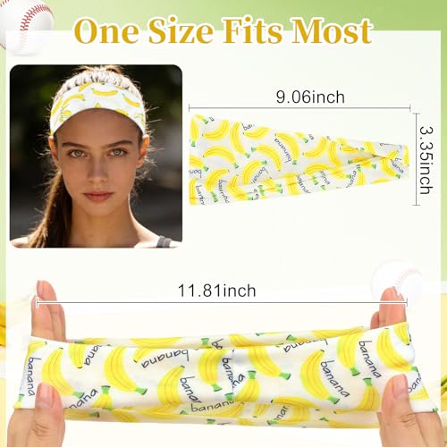 YARIEW 6Pcs Headbands Paisley Bandanas Head Bands Sweat Band Hair Wrap Headwrap Fashion Boho Wide Thick Workout Yoga Elastic Headbands Mens Cooling Running Sports Headband Sweatbands for Women and Men - color: Yellow Banana