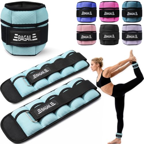 BAGAIL Ankle Wrist Weights for Women & Men, Set of 2 (Available in 0.5/1/2/3/4/5 lb Each), Wearable Leg Arm Weights with Sleek Design & Secure Fit for Walking, Running, Pilates, Home Fitness - color: Light Blue, size: 10 Lb Pair (1-5 Lb Each Adjustable)