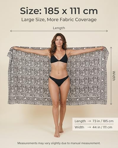 Beach Cover Ups for Women, Cotton Sarong Wrap Pareo | 100% Cotton Sarong Wraps For Women, 73 x 44 In. Pareo Beach Wrap, Bikini Cover Up, Bathing Suit Cover Up, Resort Wear - color: Pot Black