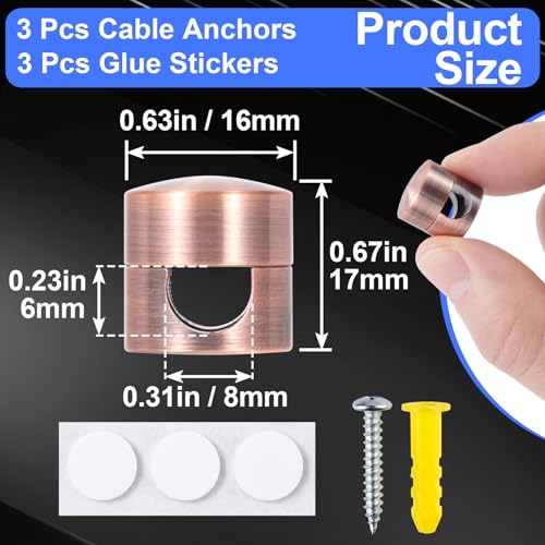 SmallCat 3 Sets Charger Holders for Cords, Metal Cord Holder -Red Bronze | Adjustable Cable Anchor Clips, Adhesive Cable Management Wire Organizers for Desk, Office, Nightstand - color: Red Bronze Color, size: 3 Sets