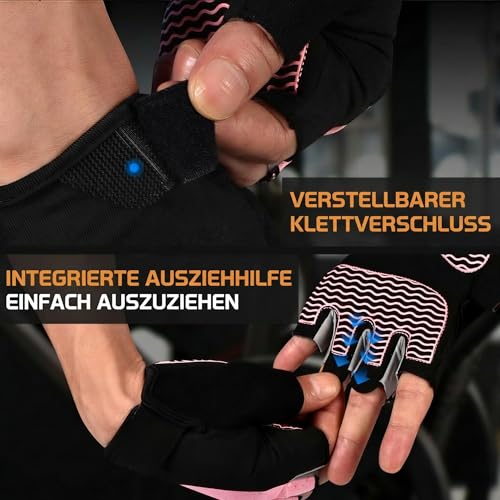 sunnex Workout Gloves for Women - Breathable Weight Lifting Gloves with Non-Slip Silicone Padding, Fingerless Gym Gloves for Cycling, Rowing, Pull Ups & Training (4 Sizes) - color: JS-PINK, size: Medium