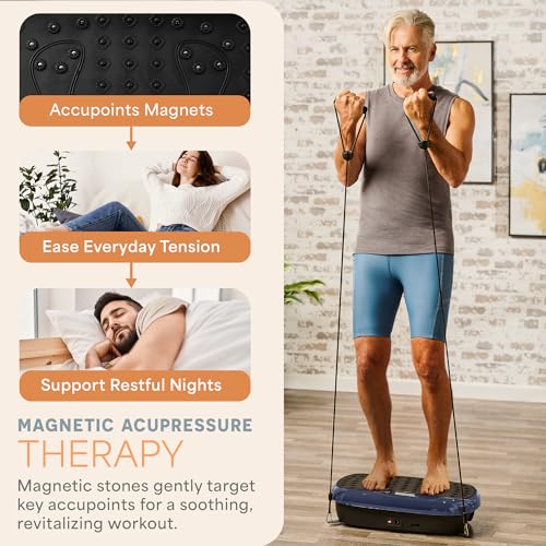 Lifepro HexaPlate Lite Vibration Plate Exercise Machine — Magnetic Acupoints, 99 Speeds & 10 Presets Vibration Platform Machine with Resistance Bands — Vibrating Plate for Lymphatic Drainage & Toning - color: Blue