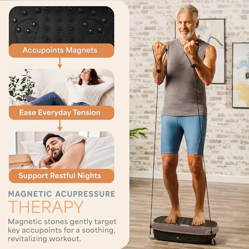 Lifepro HexaPlate Lite Vibration Plate Exercise Machine — Magnetic Acupoints, 99 Speeds & 10 Presets Vibration Platform Machine with Resistance Bands — Vibrating Plate for Lymphatic Drainage & Toning - color: Bronze