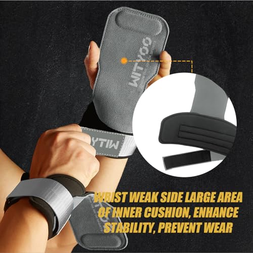 Weight Lifting Wrist Strap, Weightlifting Grip Strap for Gym Deadlifts, Powerlifting, Heavy Shrug, Pull Ups, Three Layer Leather Adjustable Training Accessory Gifts for Men Women Dad Him - color: Light gray