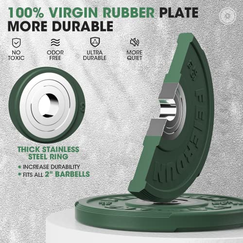 FEIERDUN Color Bumper Plate Set, 2-Inch Olympic Weight Plates, Low Bounce Rubber Barbell Plates with Stainless Steel Insert for Weightlifting, Strength Training, CrossFit & Home Gym, 10LB-370LB - style: N) 210LBS SET