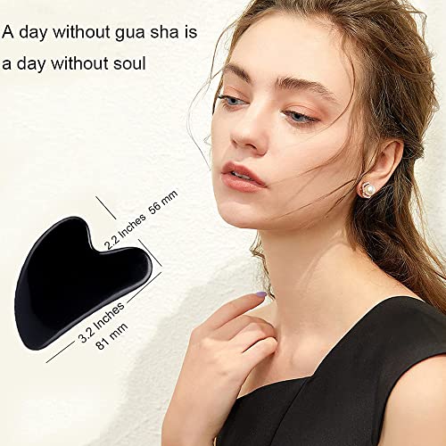 Gua Sha Facial Tools, Black Obsidian Gua Sha Massage Tool, Natural Jade Guasha Tool for Face and Body Skin Massage. Gua Sha Set for SPA Acupuncture Therapy, Trigger Point Treatment. - color: Black