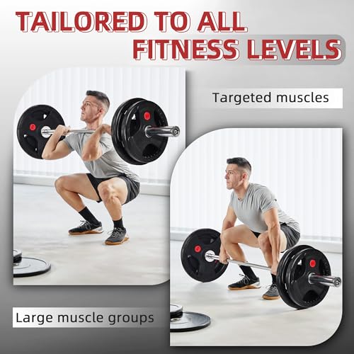 Fitvids 2 Inch Olympic Barbell Weight Plates and Bar Set, 5 FT Barbell Bar and 95 LB(2.5-25 LB) Barbell Weight Set for Home Gym Strength Training - style: 35LB Set with Bar