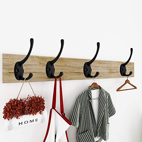 IBosins 12 Pack Black Coat Hooks Wall Mounted with 24 Screws Retro Double Hooks Utility Black Hooks for Coat, Scarf, Bag, Towel, Key, Cap, Cup, Hat - color: Black