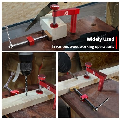 Bench Dogs Clamp Set, Woodworking Clamps with 4 Bench Dogs for 3/4 Inch (19mm) Workbench Dog Hole, Adjustable Dog Hole Clamp with 2 Ratchet Wrenches, Workbench Accessories for Woodworking Clamp - style: Bench Dog Clamp Set