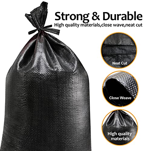 ASKIZ Heavy Duty Sand Bags With Tie Strings - 1600 Hours UV Protection, Polypropylene, 16" x 25.5" - Ultra Tough Sandbags for Hurricane Flooding (Black, 50 Bags) - color: 50 PACK