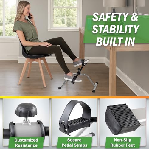Under Desk Exercise Bike Pedal Exerciser – Mini Stationary Cycle with Adjustable Resistance, Calorie Tracker & Foldable Design – Compact Pedal Machine for Home, Office, or Physical Therapy by Wakeman - style: Standard