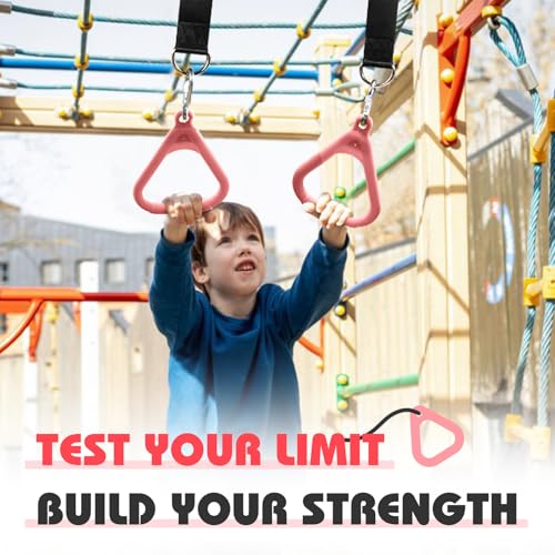 LadyRosian Trapeze Bar Swing Monkey Bars Hanging Ninja Rings Warrior Slackline Obstacle Course Kits for Kid Playground Equipment Accessories (Pink) - color: Pink