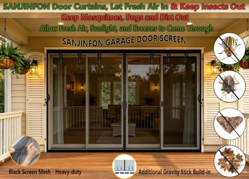 Door Curtains, Fiberglass Door Curtains 9x7 FT for 1 Car Garage, Outdoor Curtains, 9x7FT Magnetic Garage Door Screen, Heavy Duty Privacy Garage Net Curtains, Hands-Free with 8 Roll Up Straps - size: 9x7ft
