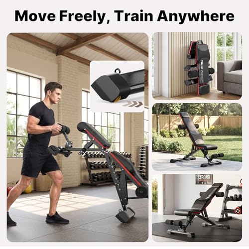 YOLEO Adjustable Weight Bench with Bench Press Stand, Foldable Workout Bench with Extended Head/Elbow Pad(for Users up to 7') - color: Black