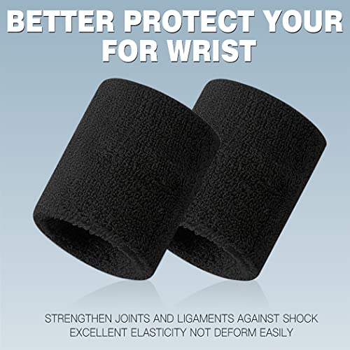 BEACE Sweatbands Sports Wristband for Men & Women - Moisture Wicking Athletic Cotton Terry Cloth Sweatband for Tennis, Basketball, Running, Gym, Working Out - color: Black