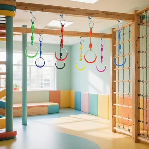 8 Colorful Ninja Ring Fitness Gymnastic Ring Outdoor Backyard Playground Training Equipment Play Set, Funny Jungle Gym Fist Hanging Swing Monkey Bars Ninja Warrior Obstacle Course Trapeze Accessories - color: Multi-color, size: 8 Pack
