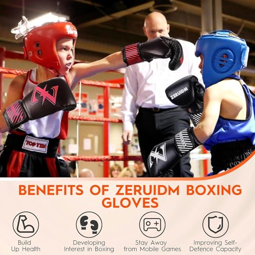 Kids Boxing Gloves 6 oz Youth Training Sparring Gloves for 3–12, Leather Ventilated Mesh, Boys Girls Junior Punching Gloves for PunchBag Focus Pads MMA Muay Thai Kickboxing - color: Pink