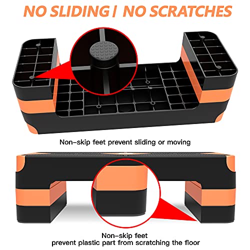 GYMMAGE Aerobic Exercise Step, Adjustable Height, | Aerobic Workout Step Platform for Exercise, 26.5" Step Deck with Adjustable Height, Women Home Gym Cardio Fitness - color: Orange