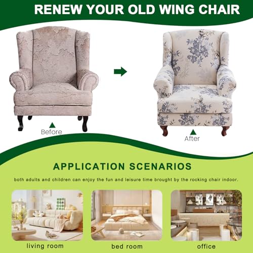 CRFATOP Soft Wing Chair Slipcovers 2 Pieces Wingback Chair Covers Sofa Slipcover with Arms Stretch Jacquard Wing Back Armchair Cover Furniture Protector for Wingback Chairs Living Room,C51 - color: Color C51