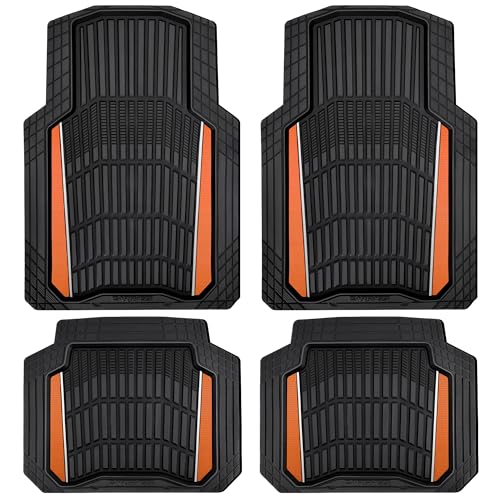CAR PASS Heavy Duty Rubber Car Floor Mats, Deep Waterproof Car Floor Mats All Weather, Aluminum Film Floor Mats for Cars Non-Slip Universal Trim Fit for SUVs Trucks Sedans Vans, Black Orange Metallic - color: Black Orange