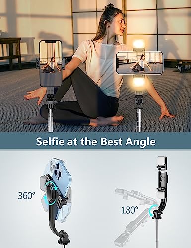 Selfie Stick Tripod with Light, 45'' Phone Tripod with Wireless Remote | Portable Travel Phone Tripod, Compatible with iPhone 16/15 Pro Max/15/14 Pro/14/13, Samsung S22/ S23 Ultra/Android Smartphone - color: Black - 45" Standard Height