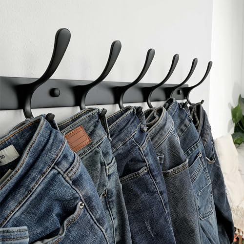 SKOLOO Coat Rack Wall Mounted - 6 Hooks, Heavy Duty, Stainless Steel, Metal Wall Hanger, Sturdy Coat Hooks for Hanging Coats, Jacket, Clothes, Hats - Black - color: Black, size: 6 Hook(1 Pack)