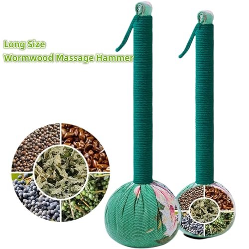 2PCS Long Size Lymphatic Drainage Herbal Massage Hammer,Manual Massage Hammer for Body, Back Massage Hammer Taichi,Wormwood Massage Hammer Sticks Muscle Relaxation 2PCS (Red/Green) - color: Green+red