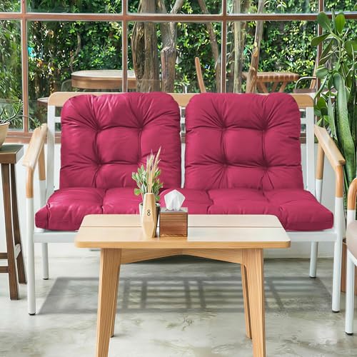 Wicker Chair Cushions of 3 Pieces, Waterproof Cushions for Patio Furniture, Tufted Wicker Outdoor Furniture Cushions, 1 Patio Loveseat Cushion and 2 U-Shaped Cushions, 44"x19"x5", Burgundy - color: Burgundy