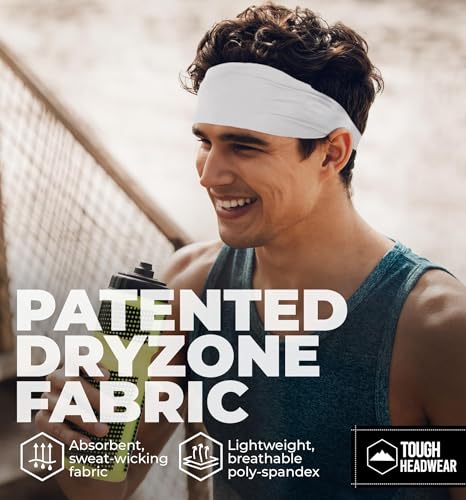 Tough Headwear Mens Headband | Sweat Headbands for Men Women Working Out Running Sports – Athletic Sweat Band Exercise - color: (1 pack) White