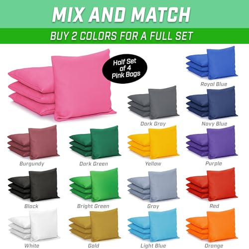 GoSports Classic Cornhole Bean Bags Set of 4-16 Colors Available - Regulation All Weather, Mix and Match - color: Pink