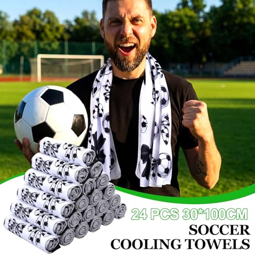 Moukeren 24 Pcs Cooling Towels 40"x12" Bulk Game Day Sports Ice Towel Quick Dry Breathable Party Favors for Team Coach Gift - style: Soccer