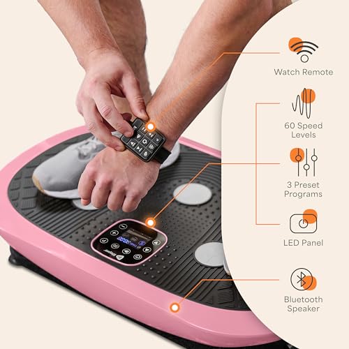 Lifepro Rumblex Plus/Pro 4D Vibration Plate Exercise Machine with 60 Speeds | 3 Motors, 7 Training Modes, Bluetooth Speaker, Wristband Remote — Vibration Plate for Lymphatic Drainage, Muscle Activation - color: Pink, size: Small