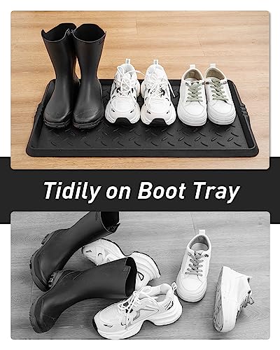 SUPENUIN 2PC Boot-Tray Heavy Duty Rubber Mat with Lip Waterproof Shoe Mat Tray for Entryway Indoor Outdoor Multi Use Catch All Trays Entryway Shoe Cleaning Boot Storage 16x27.5 Inches - color: Twill, size: 16"x27.5" 2pc