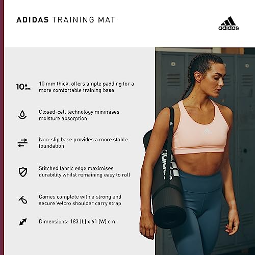 adidas 10mm Extra Thick Training Mat with Carrying Strap and Non-Slip Textured Base - Cushioned Workout Mat for Home Gym, Floor Workouts, and Intense Exercises - Portable and Durable - color: Blue