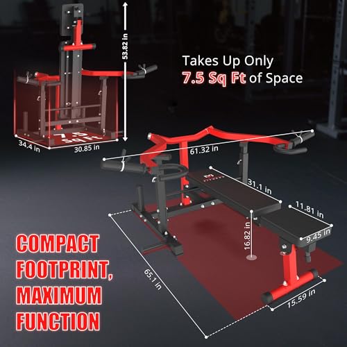Chest Press Machine – Converging Motion for Home Gym, Adjustable Flat/Incline Bench with Dual Band Pegs, Versatile for Chest & AB Workouts - color: Red