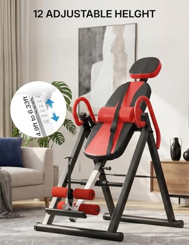 YOLEO Gravity Inversion Table for Back Pain Relief 2026 New Inversion Table w/Lumbar Support Easy to Assemble Back Stretcher Machine 300 lbs - color: Red02