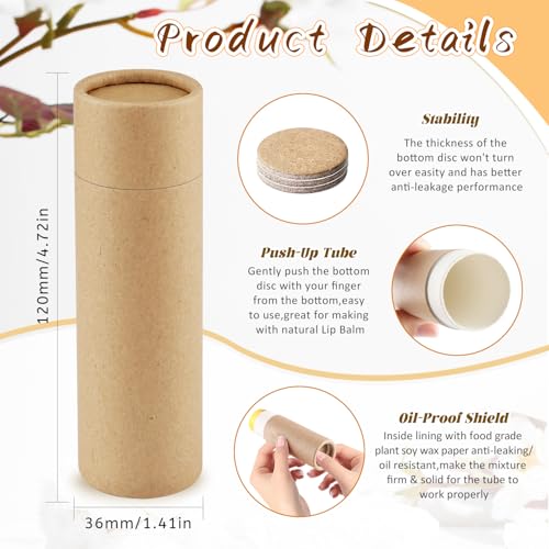 10 Pcs 2 oz Paperboard Deodorant Tubes,Empty Push-Up Style Kraft Paper Tube Holder,Cardboard Biodegradable Round Solid Container for DIY Homemade Lotion Bars,body Deodorant Sticks- Brown