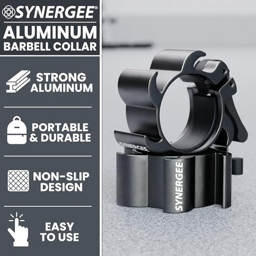 Synergee Aluminum Barbell Collars – 2" Olympic Locking Clamps - color: Black