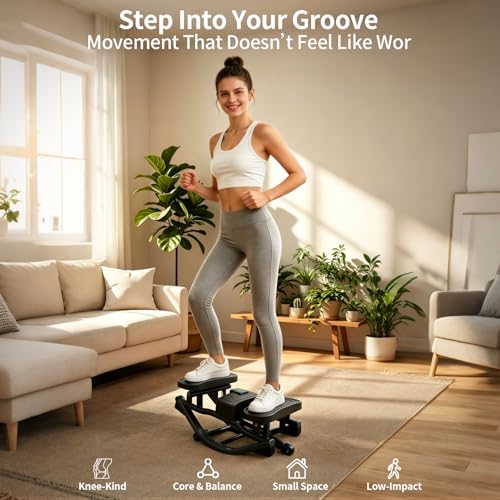 Rock Stepper, Side to Side Rock Stepper Exercise Machine, Low-Impact Balance Board with Digital Counter and Resistance Band, 330 LBS Weight Capacity for Full Body Workout Balance - color: Black