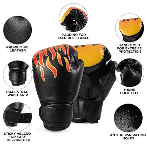Odoland 3-in-1 Kids Youth Boxing Set - Punching Mitts, Kick Pads, Gloves for Boxing, Kickboxing, Karate, Muay Thai, MMA Training