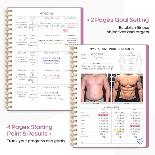Fitness Workout Journal for Women & Men, A5(5.5" x 8.2") Workout Log Book Planner for Tracking, Progress, and Achieving Your Wellness Goals-Purple - color: j.Purple