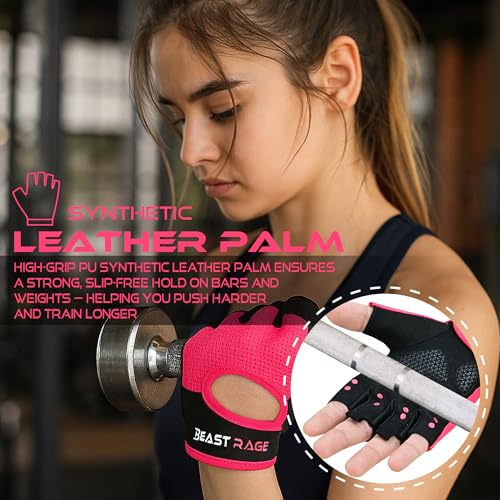 BEAST RAGE Workout Gloves for Men & Women - Fingerless Gym Gloves with Palm Protection, Breathable & Lightweight for Weightlifting, Cycling & Pull Up - color: Magenta, size: Medium